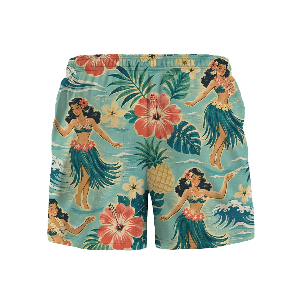 Hawaii Ocean Hula Wave Scene Camp Shirt