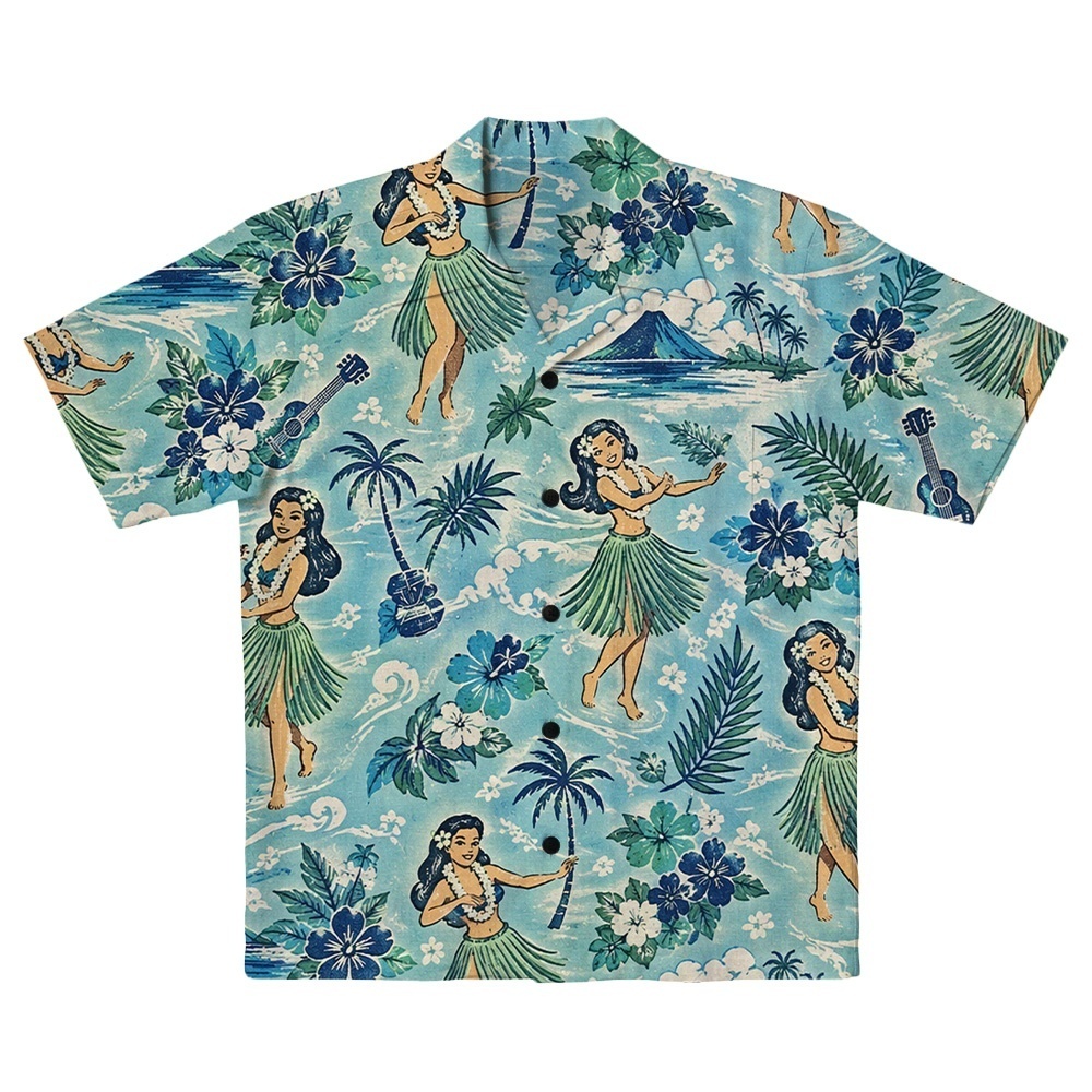 Hawaii Ocean Surf Hula Dancer Camp Shirt