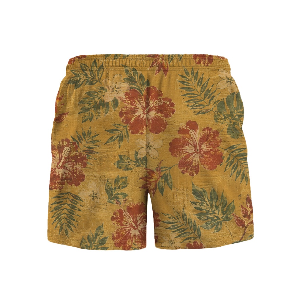 Hawaii Ochre Vintage Hibiscus Leaf Camp Shirt