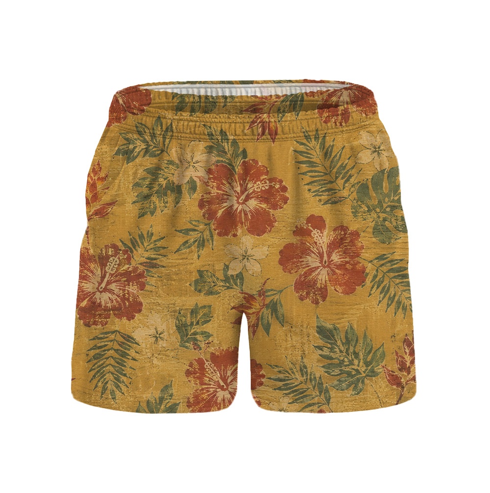 Hawaii Ochre Vintage Hibiscus Leaf Camp Shirt