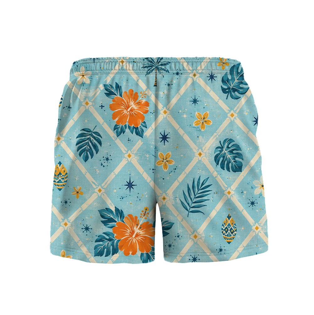 Hawaii Pale Diamond Monstera Hibiscus Camp Shirt