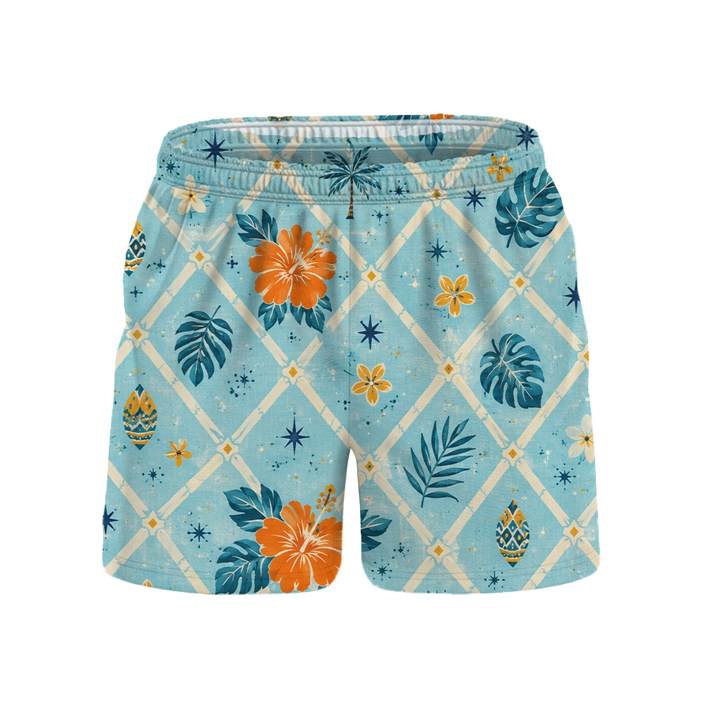 Hawaii Pale Diamond Monstera Hibiscus Camp Shirt