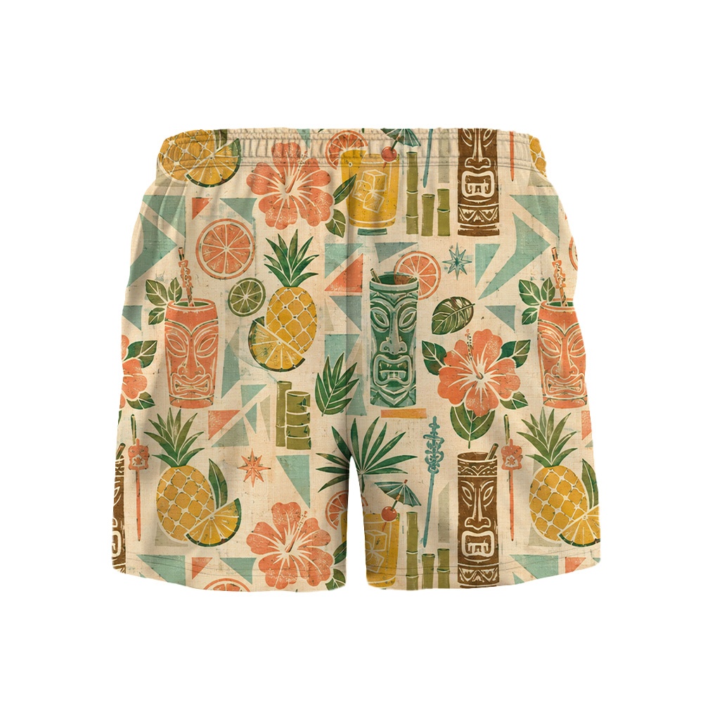 Hawaii Peach Tiki Citrus Tile Camp Shirt