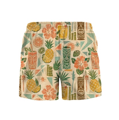 Hawaii Peach Tiki Citrus Tile Camp Shirt