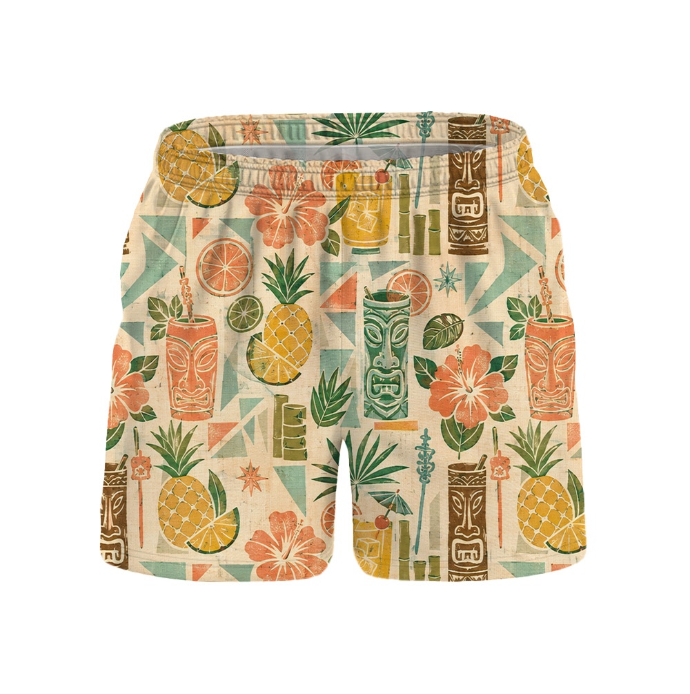 Hawaii Peach Tiki Citrus Tile Camp Shirt