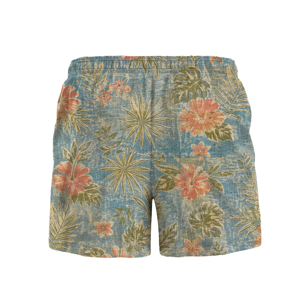 Hawaii Powder Blue Hibiscus Palm Camp Shirt