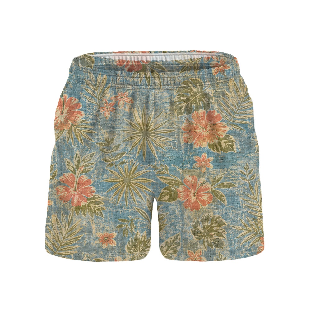 Hawaii Powder Blue Hibiscus Palm Camp Shirt