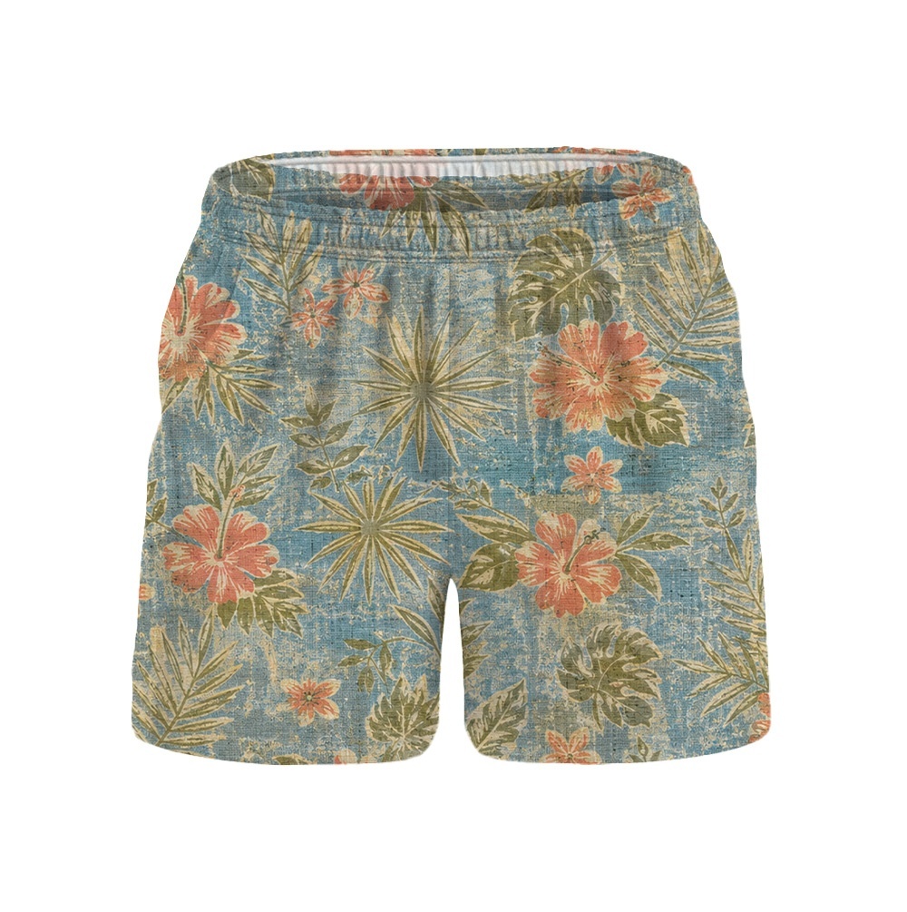 Hawaii Powder Blue Hibiscus Palm Camp Shirt