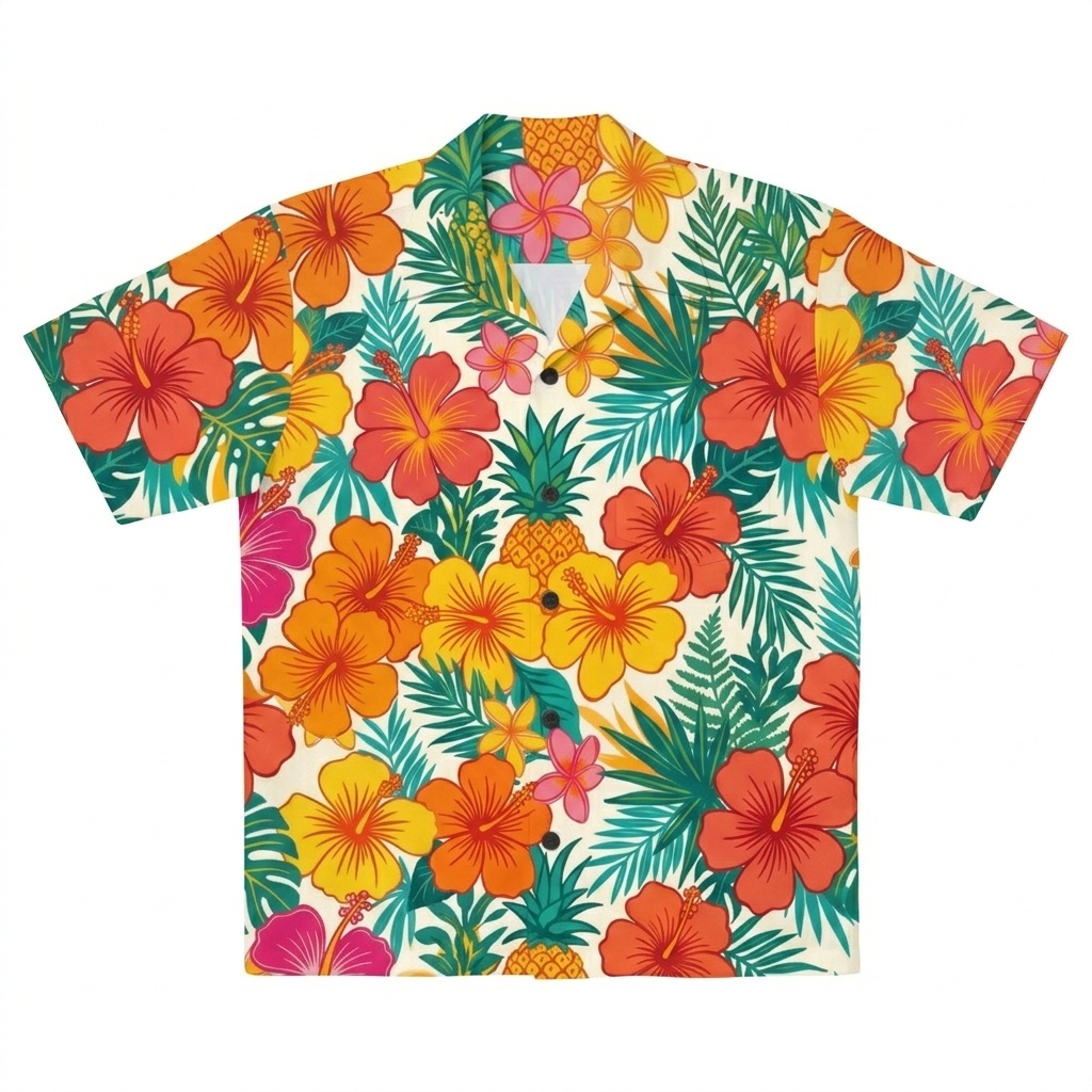 Hawaii Retro Hibiscus Bloom Camp Shirt