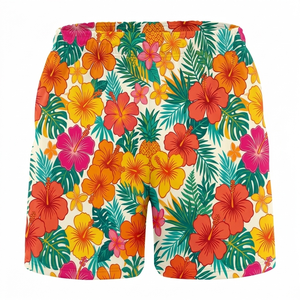 Hawaii Retro Hibiscus Bloom Drawstring Shorts