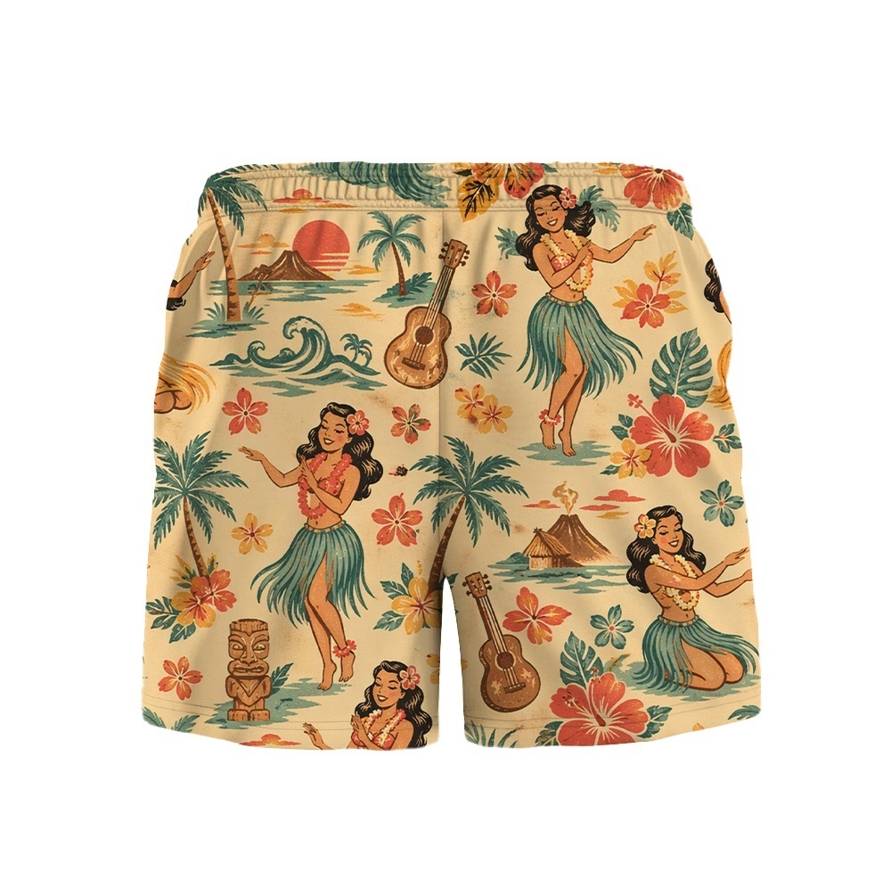 Hawaii Retro Island Hula Dancer Camp Shirt