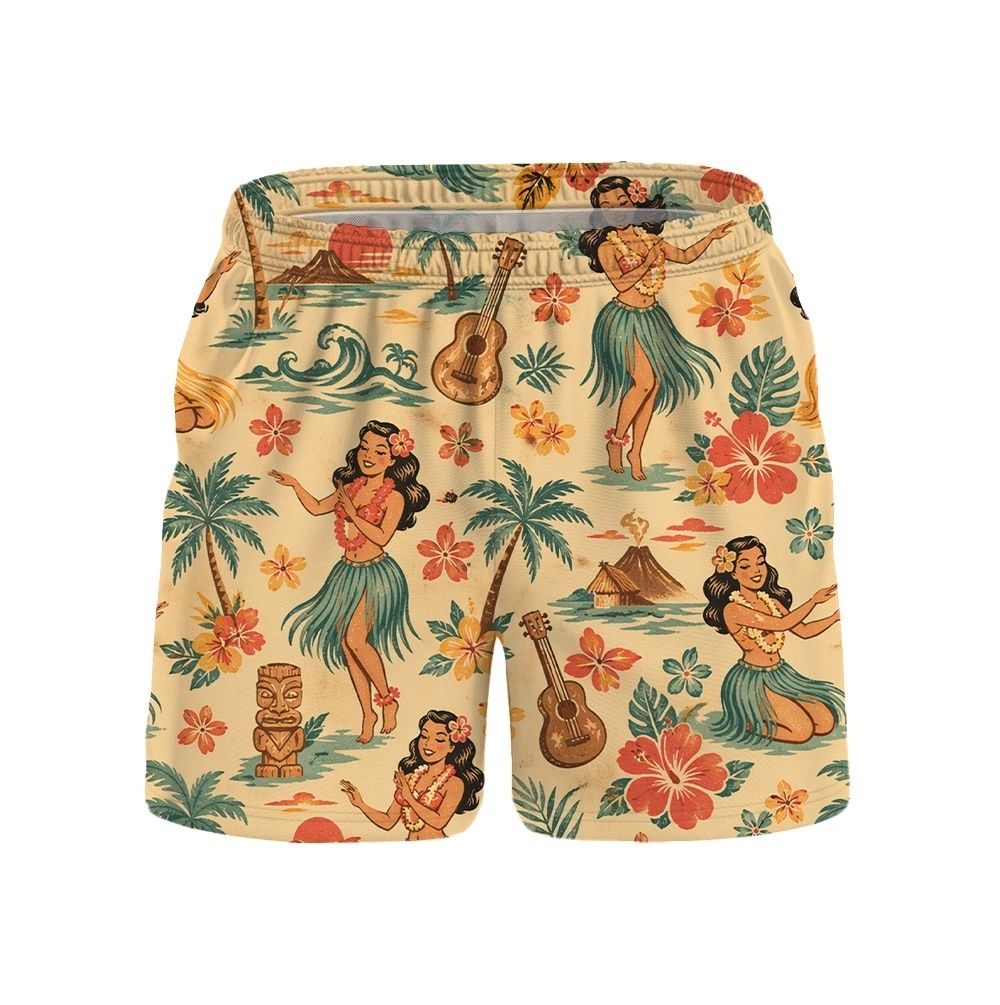 Hawaii Retro Island Hula Dancer Camp Shirt