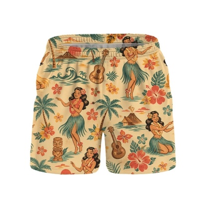 Hawaii Retro Island Hula Dancer Camp Shirt