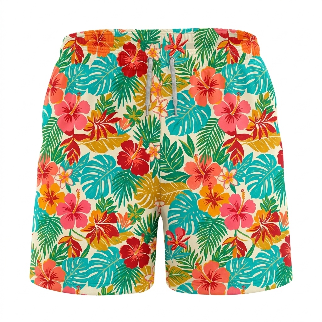 Hawaii Retro Pink Floral Drawstring Shorts