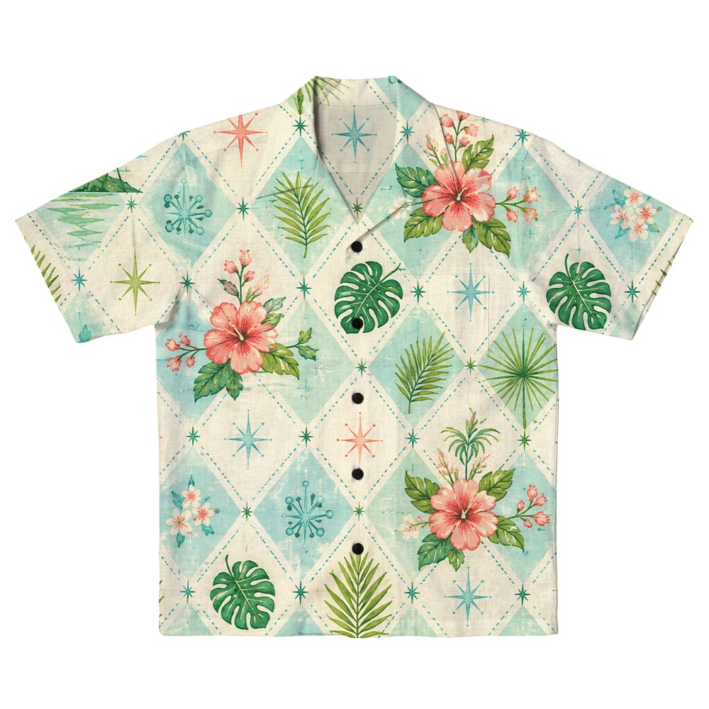 Hawaii Salmon Atomic Lagoon Grid Camp Shirt