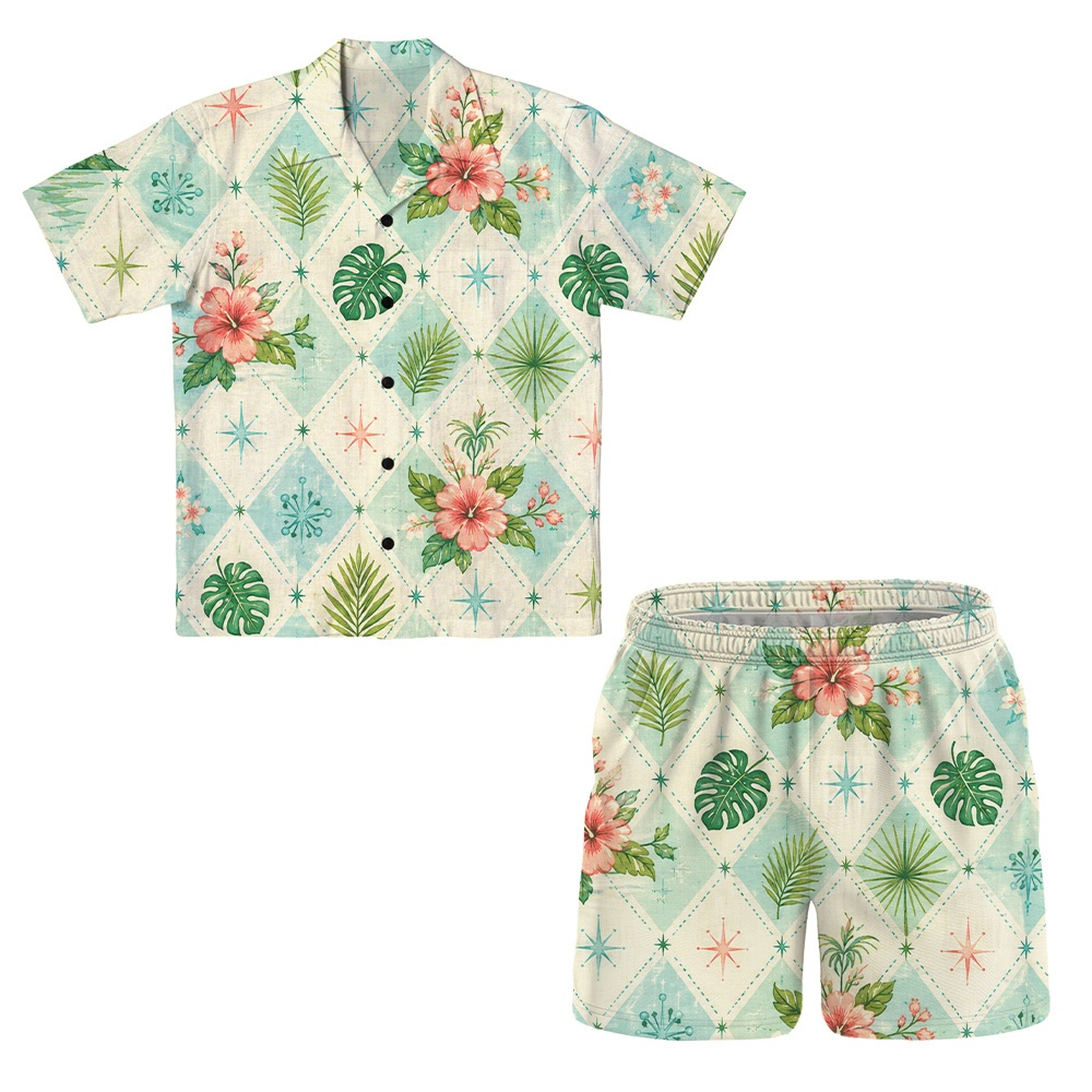 Hawaii Salmon Atomic Lagoon Grid Camp Shirt