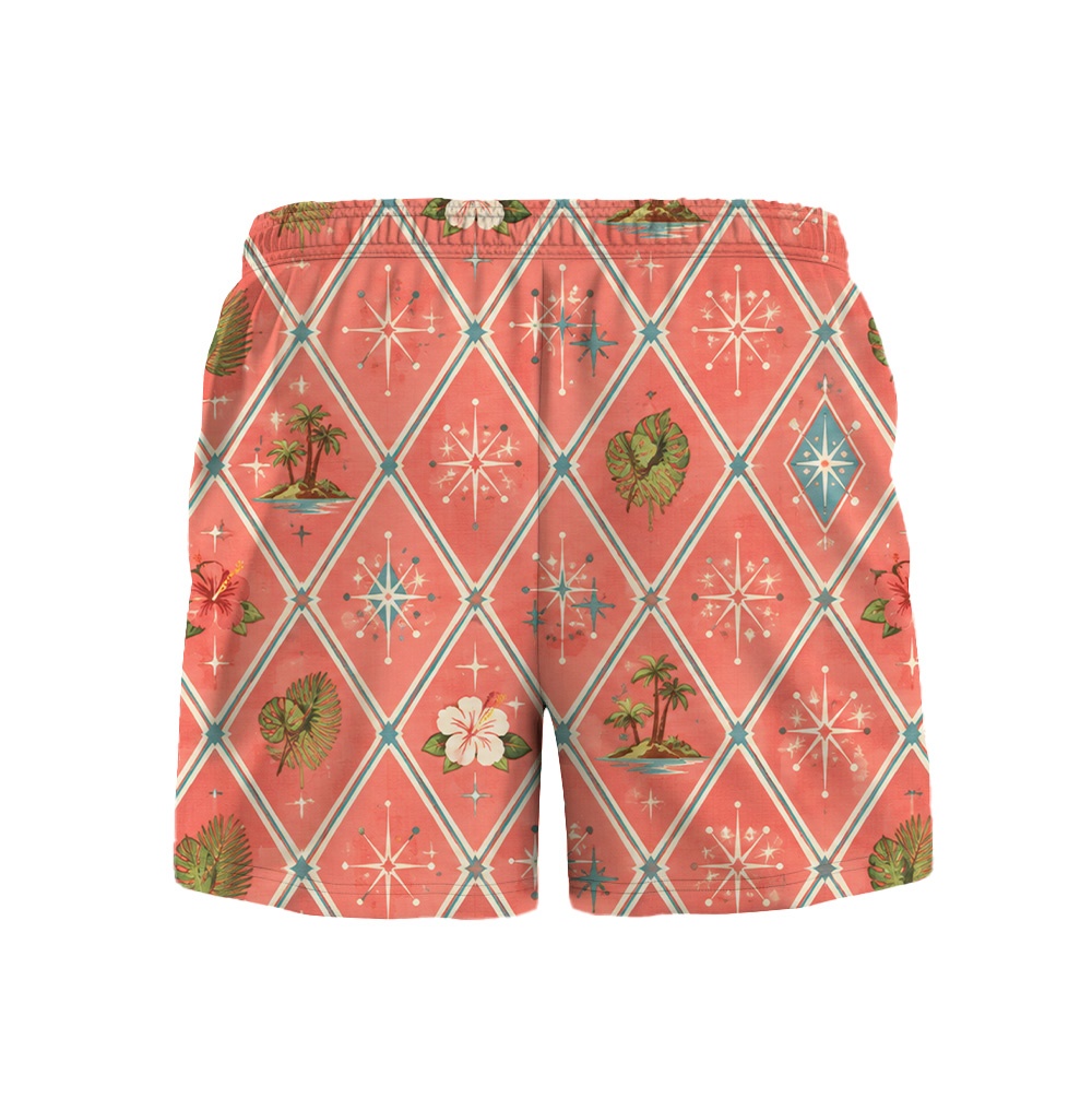 Hawaii Salmon Atomic Monstera Argyle Camp Shirt
