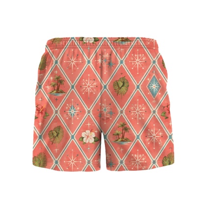 Hawaii Salmon Atomic Monstera Argyle Camp Shirt