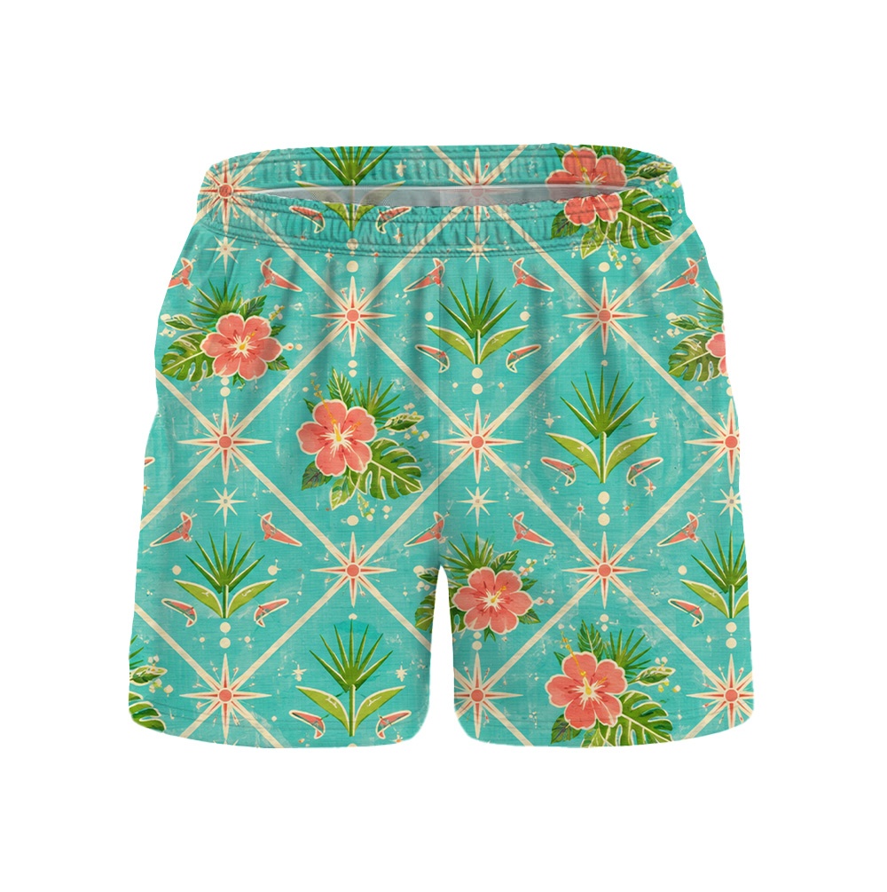 Hawaii Seafoam Atomic Island Grid Camp Shirt