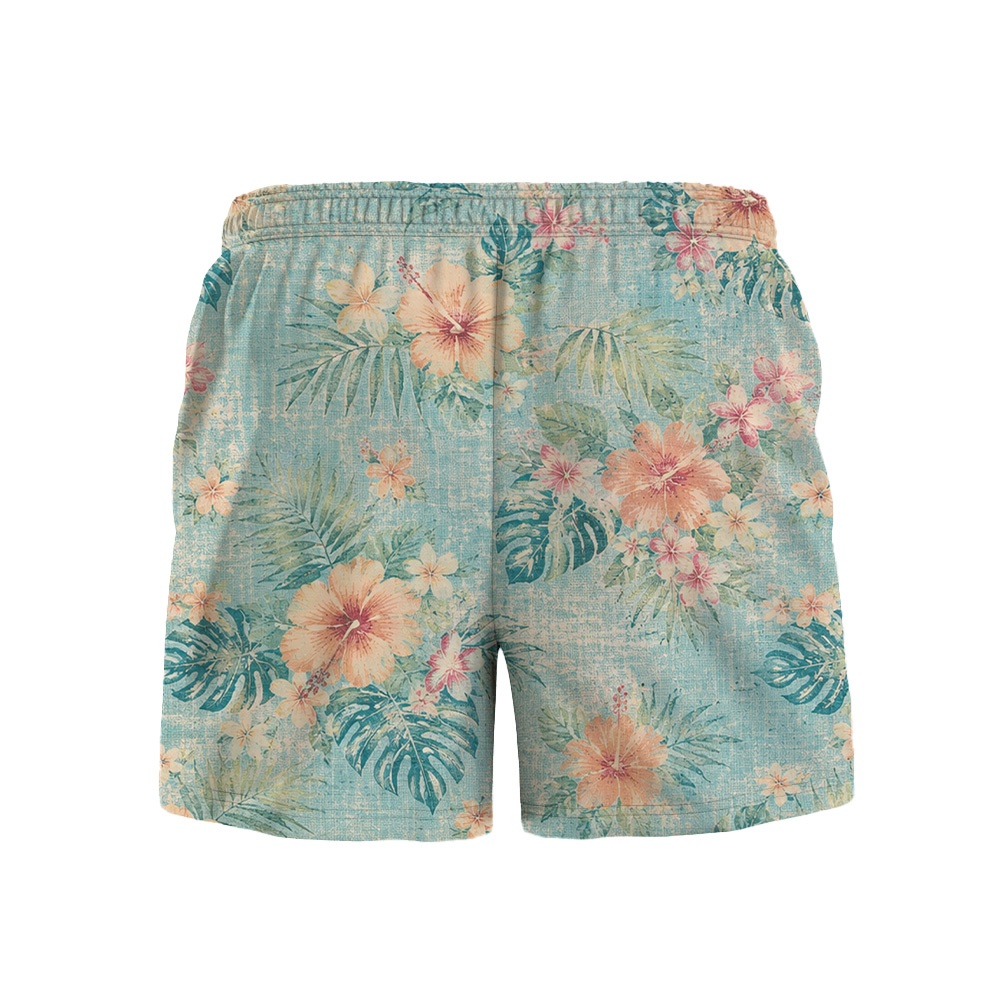 Hawaii Seafoam Rose Hibiscus Palm Camp Shirt