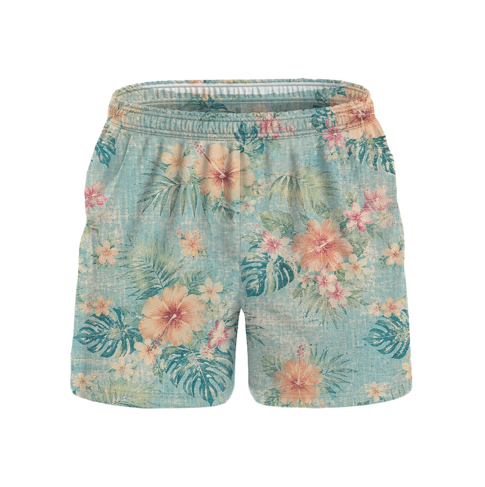 Hawaii Seafoam Rose Hibiscus Palm Camp Shirt