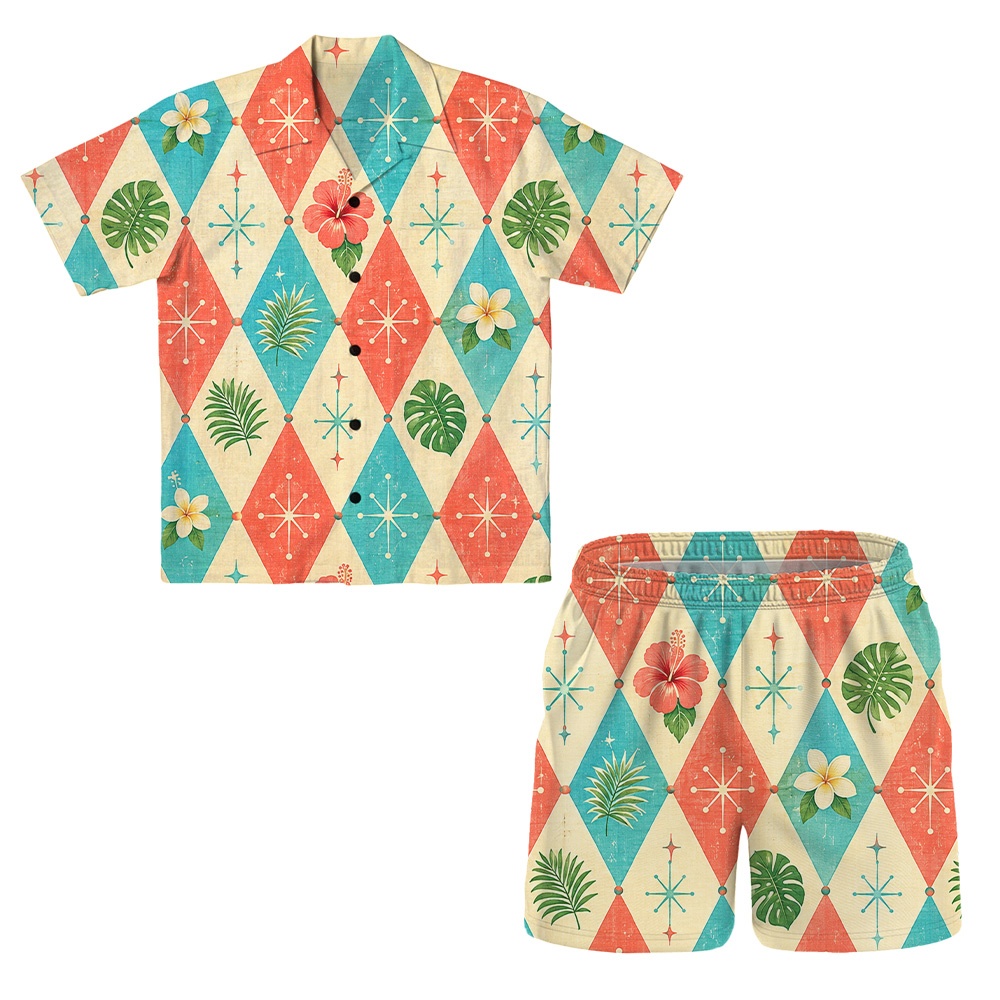 Hawaii Sky Atomic Frond Grid Camp Shirt