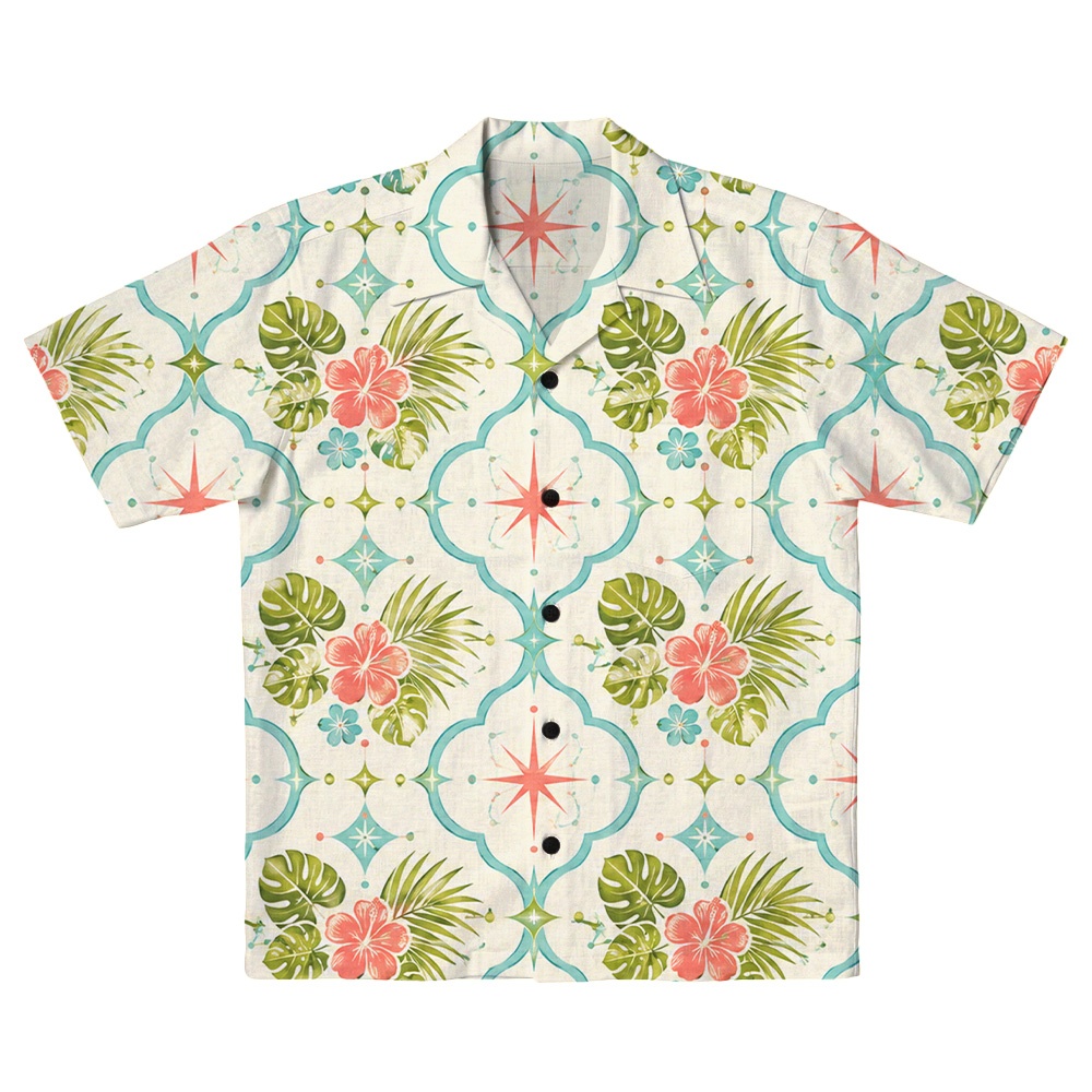 Hawaii Sky Atomic Palm Grid Camp Shirt