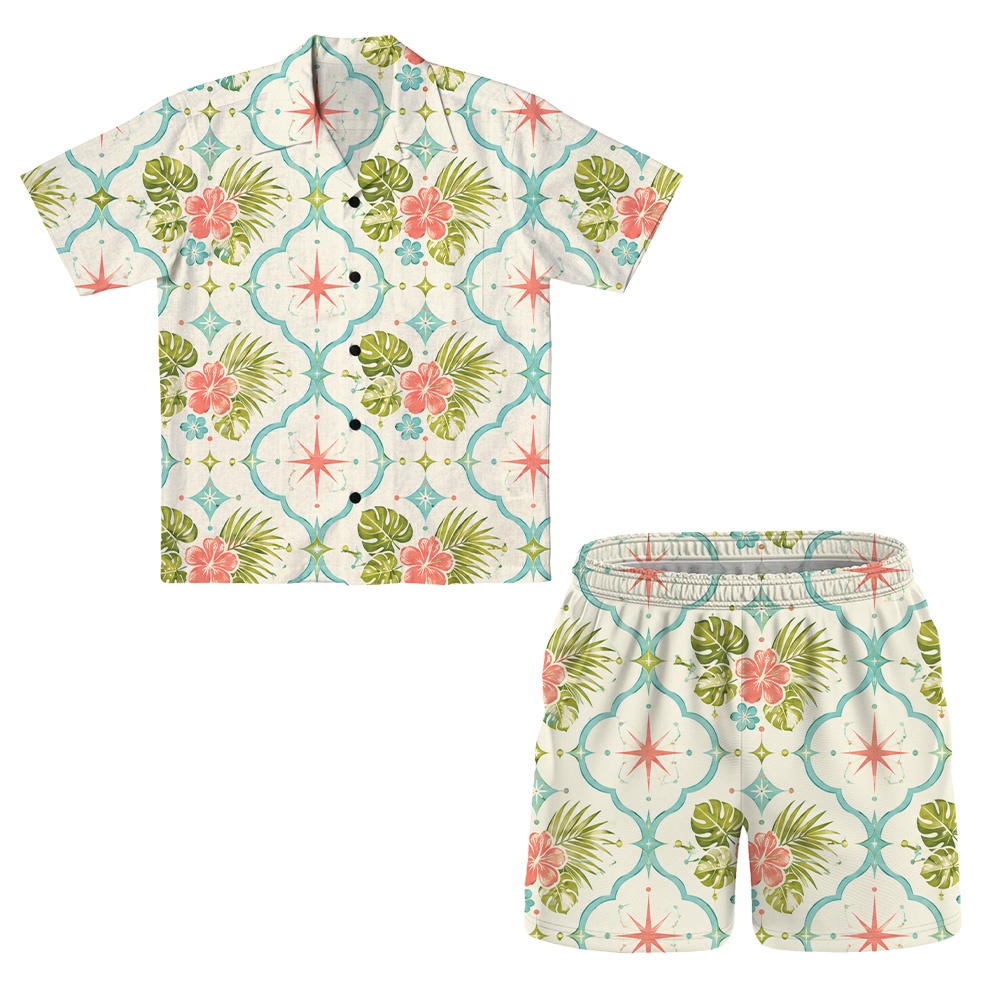 Hawaii Sky Atomic Palm Grid Camp Shirt