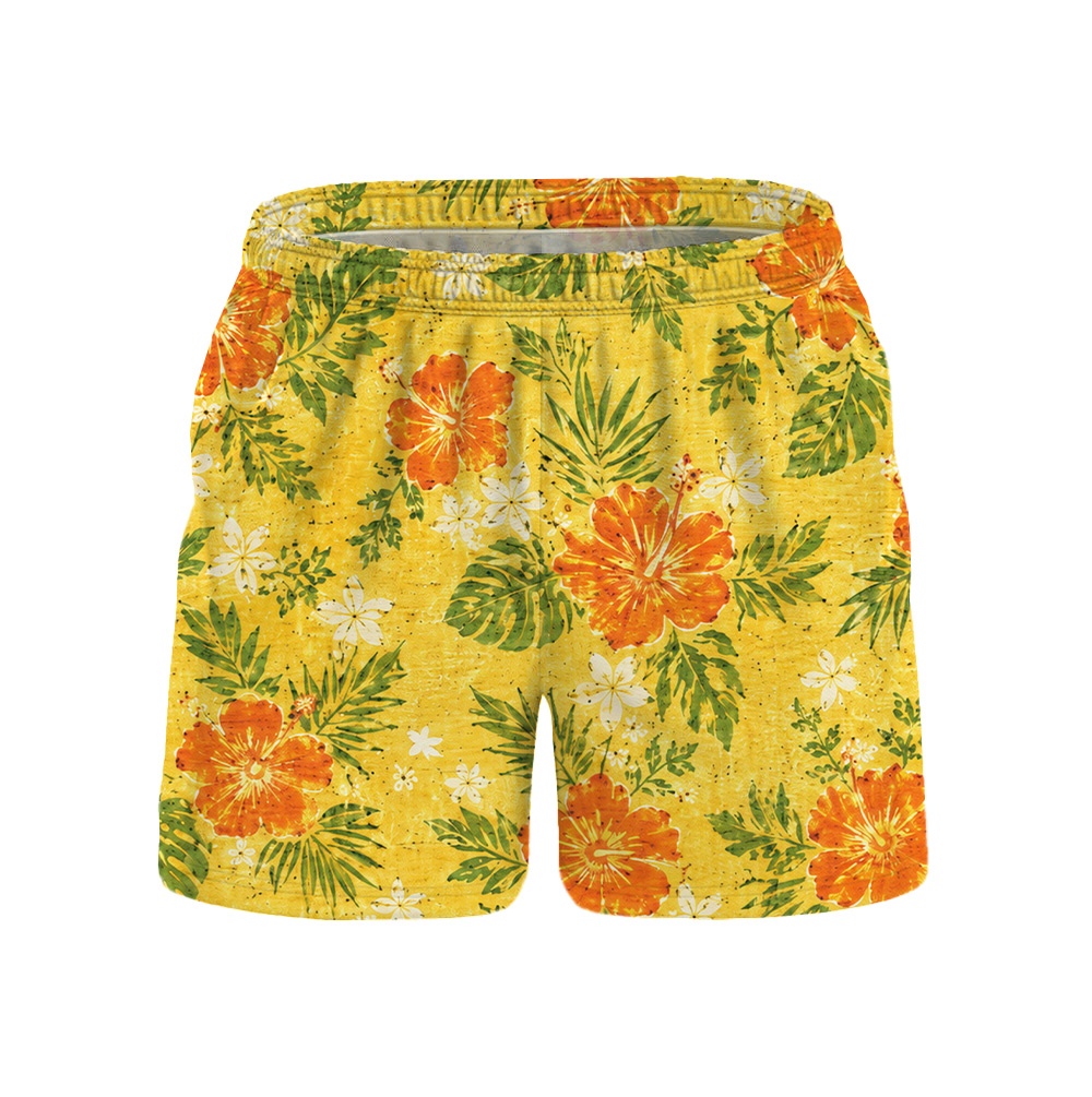 Hawaii Sun Yellow Hibiscus Leaf Camp Shirt