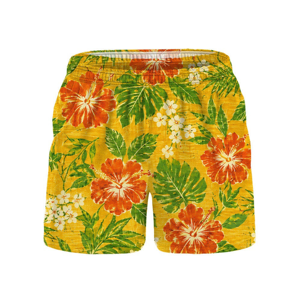 Hawaii Sunburst Gold Hibiscus Palm Camp Shirt