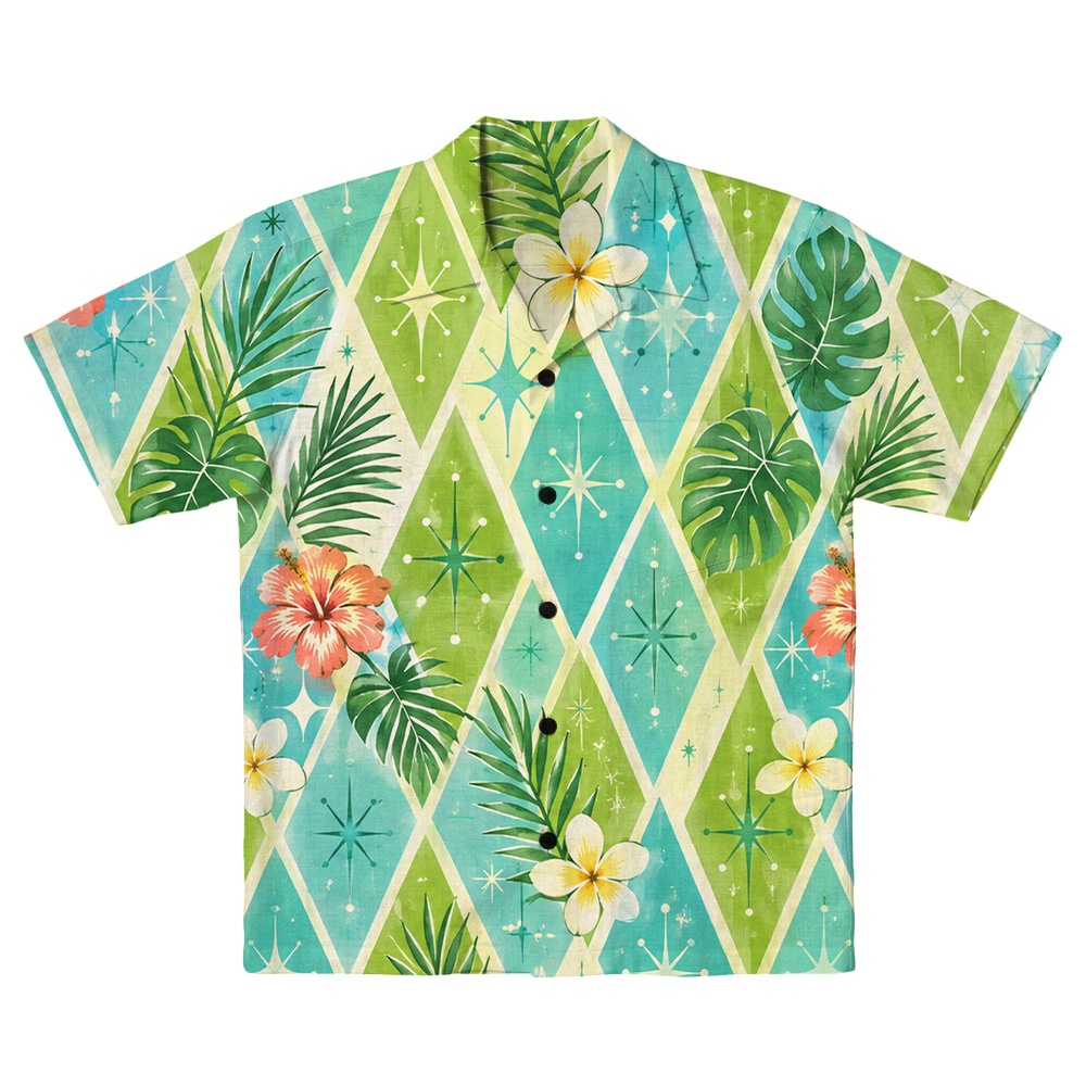 Hawaii Teal Atomic Aqua Argyle Camp Shirt