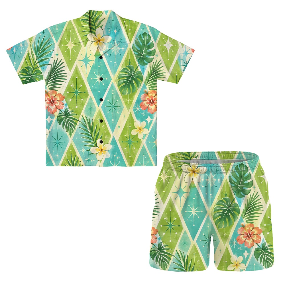 Hawaii Teal Atomic Aqua Argyle Camp Shirt