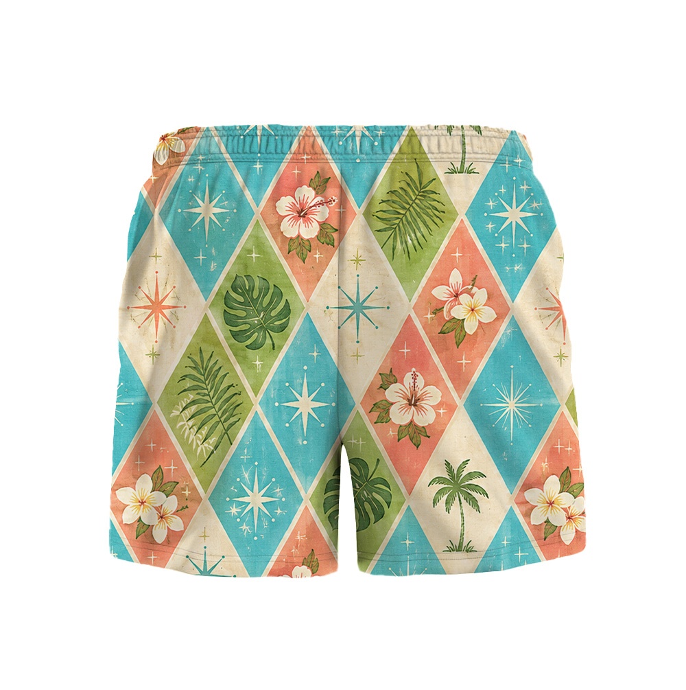 Hawaii Teal Atomic Garden Diamond Camp Shirt