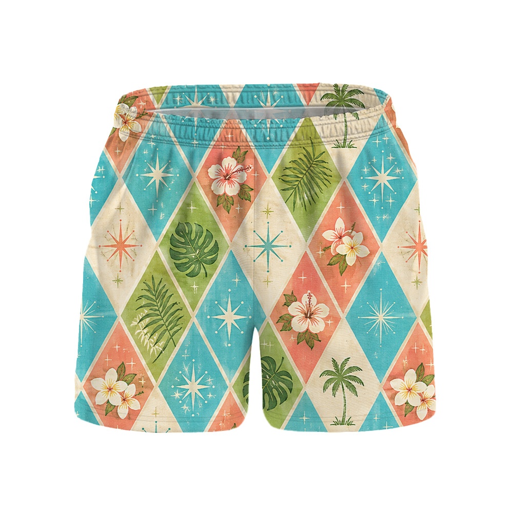 Hawaii Teal Atomic Garden Diamond Camp Shirt