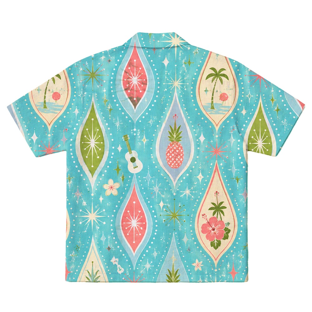 Hawaii Teal Atomic Monstera Diamond Camp Shirt