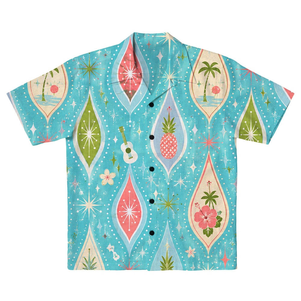 Hawaii Teal Atomic Monstera Diamond Camp Shirt