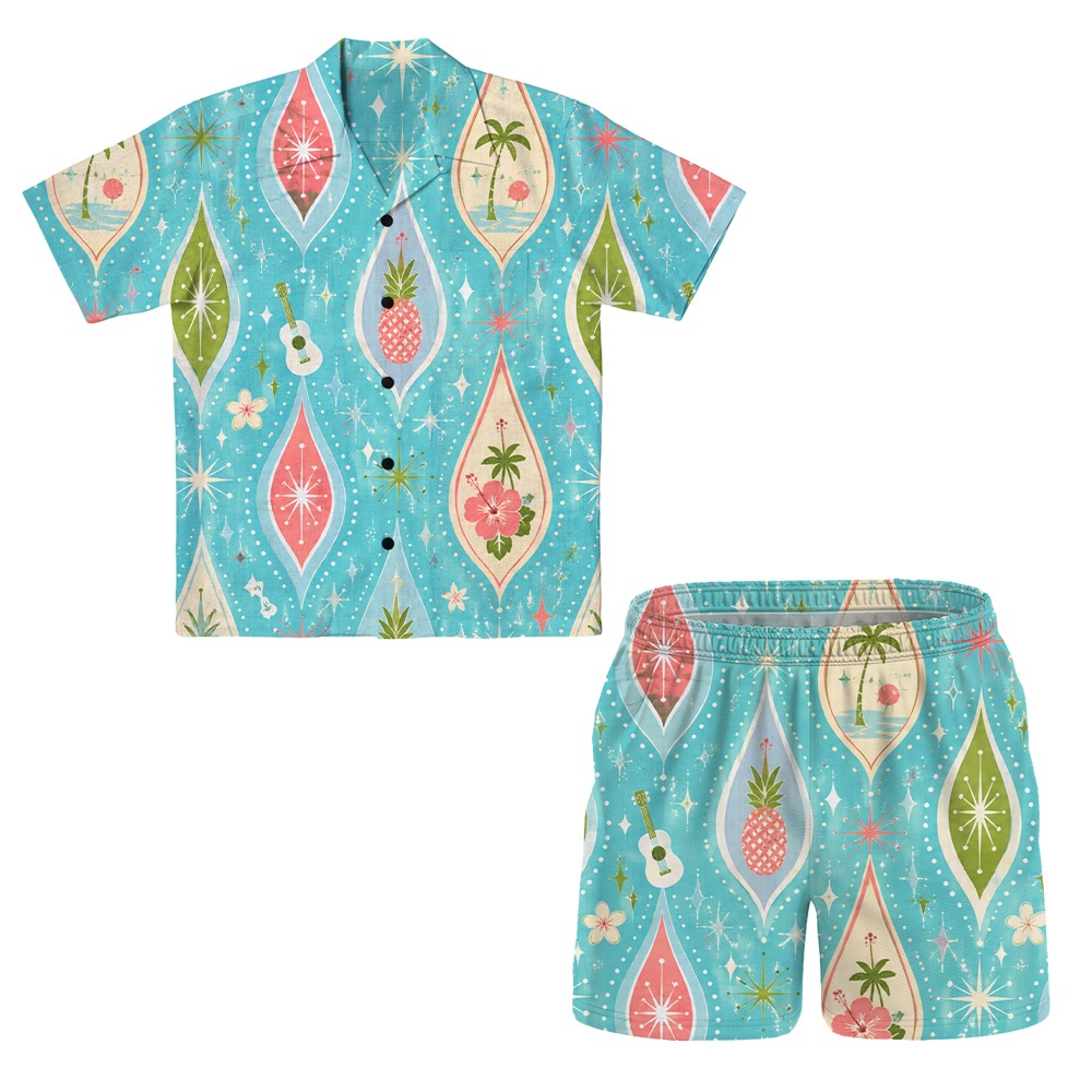 Hawaii Teal Atomic Monstera Diamond Camp Shirt