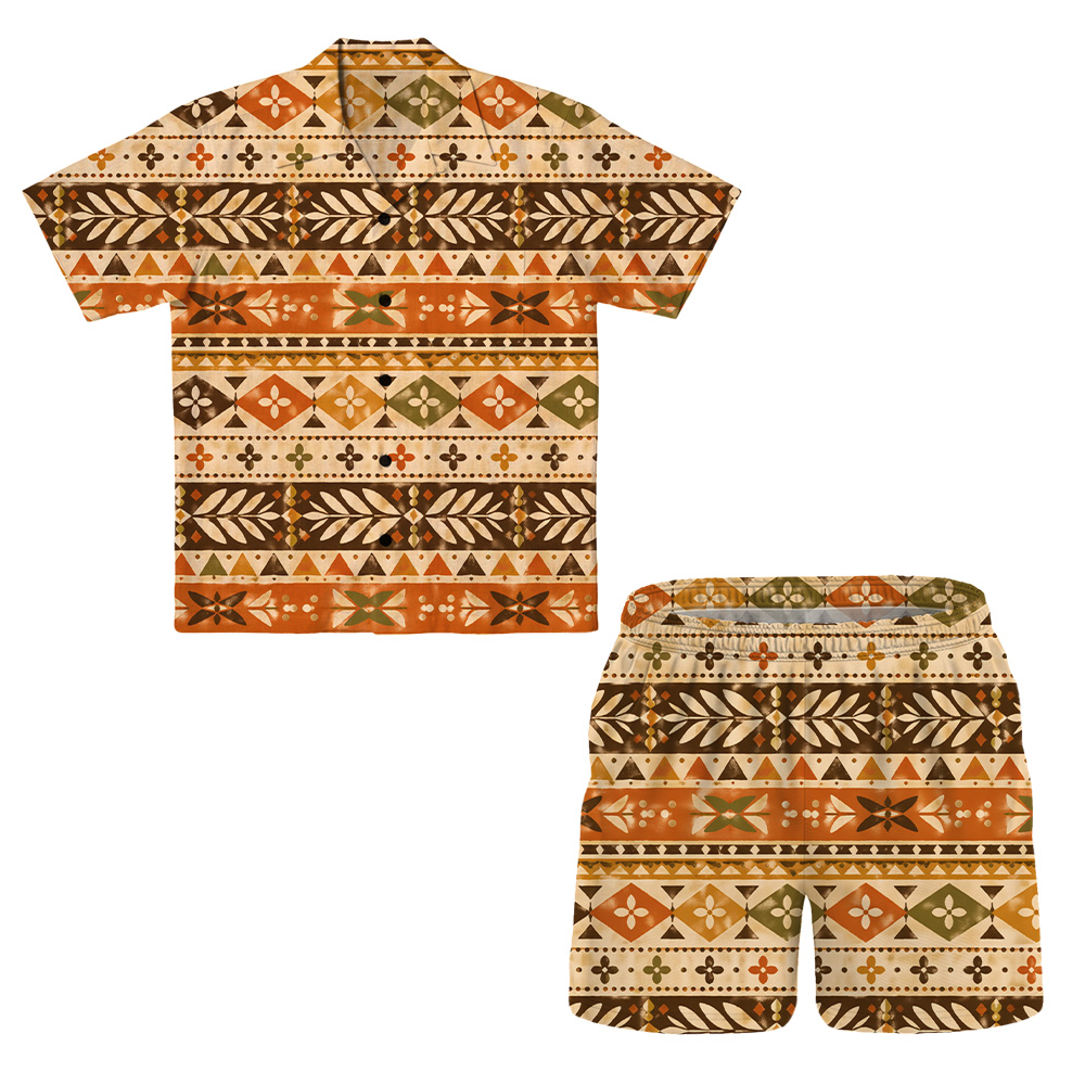 Hawaii Tiki Amber Stripework Camp Shirt Set