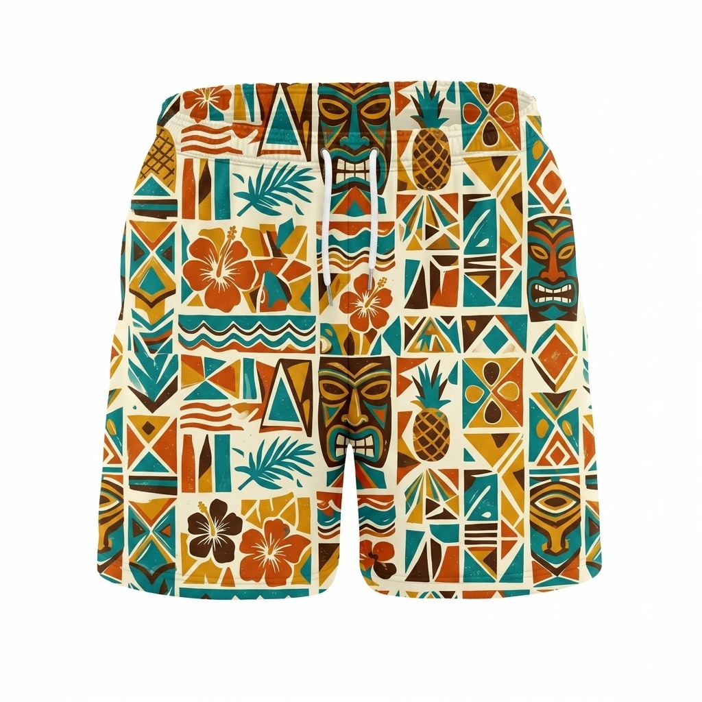 Hawaii Tiki Geo Tiki Drawstring Shorts