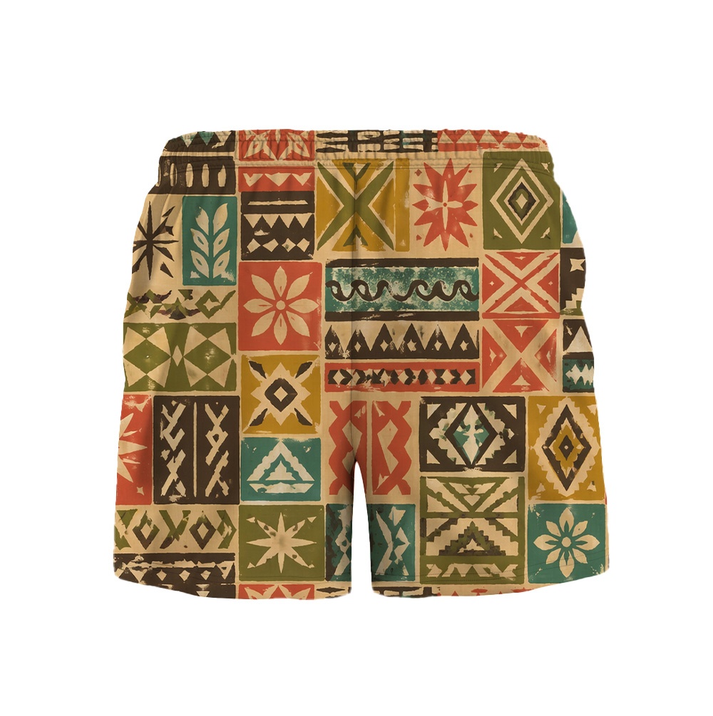 Hawaii Tiki Harvest Mosaic Drawstring Shorts