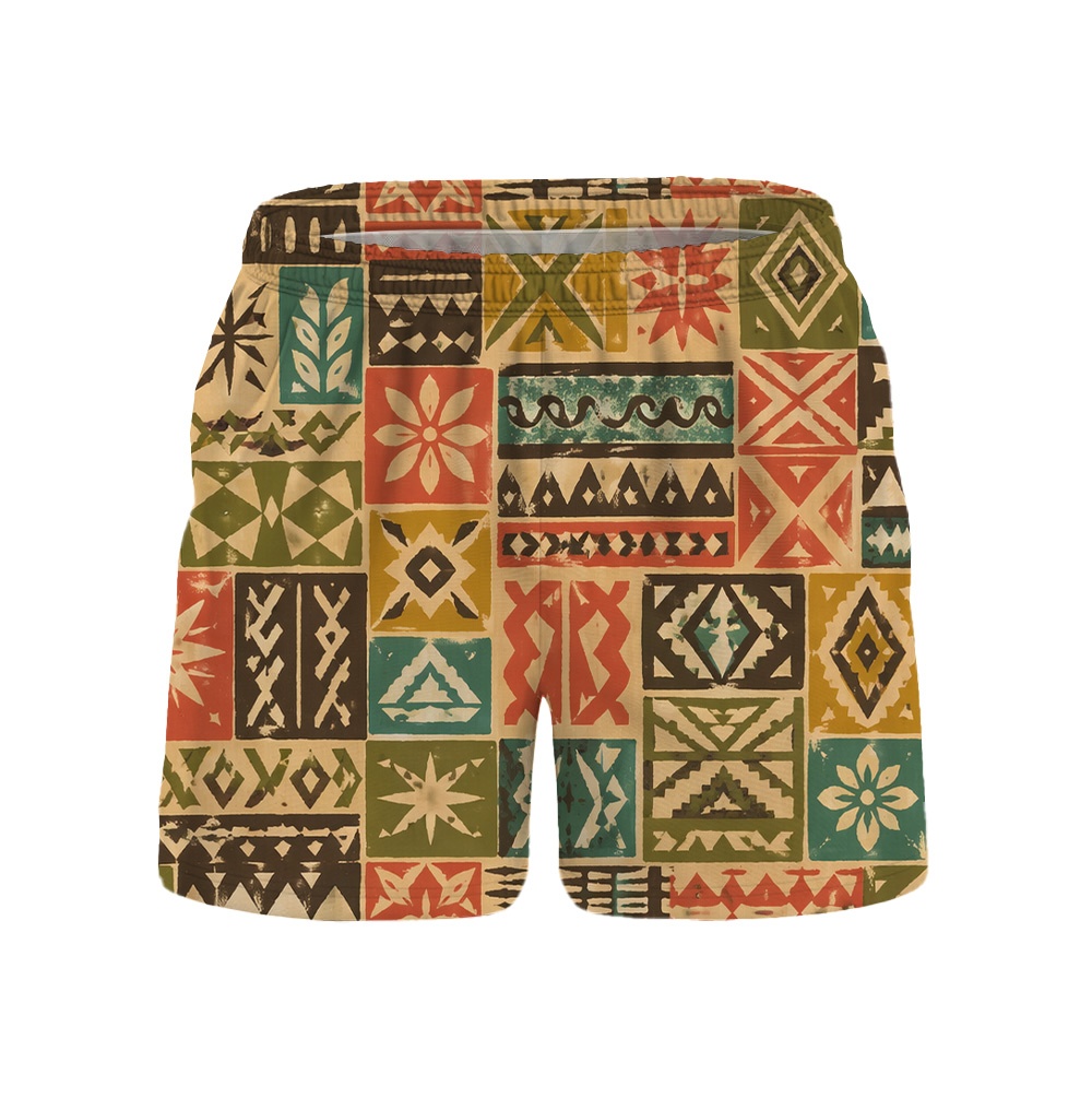 Hawaii Tiki Harvest Mosaic Drawstring Shorts