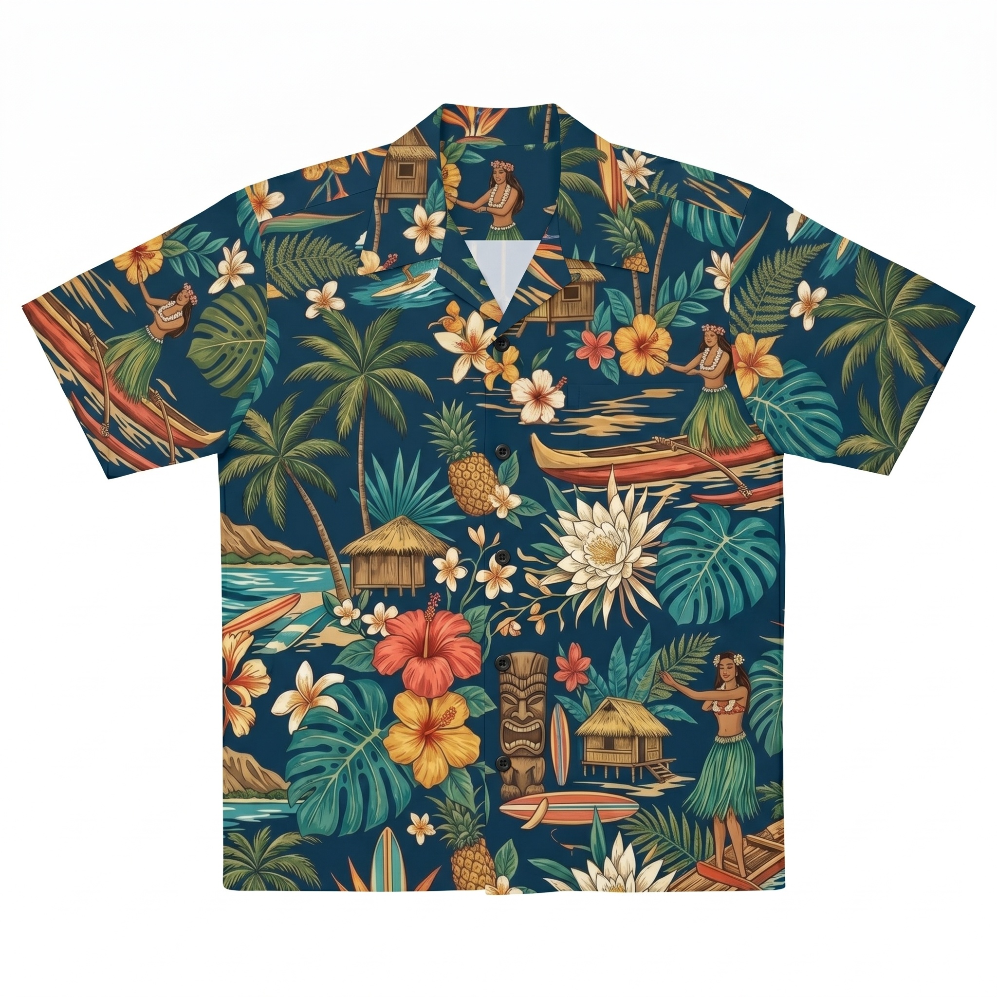 Hawaii Tiki Island Scenic Camp Shirt
