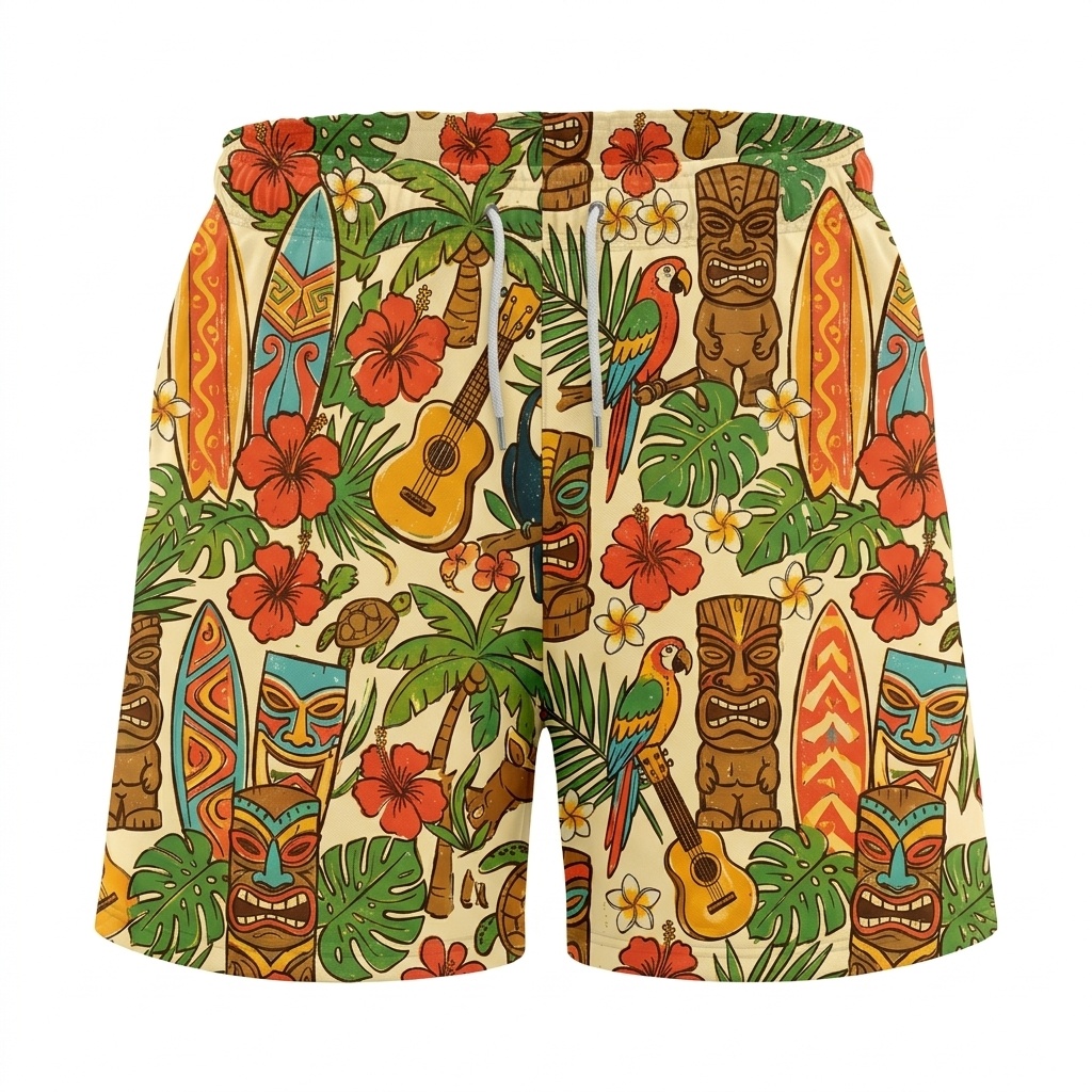 Hawaii Tiki Luau Icon Drawstring Shorts