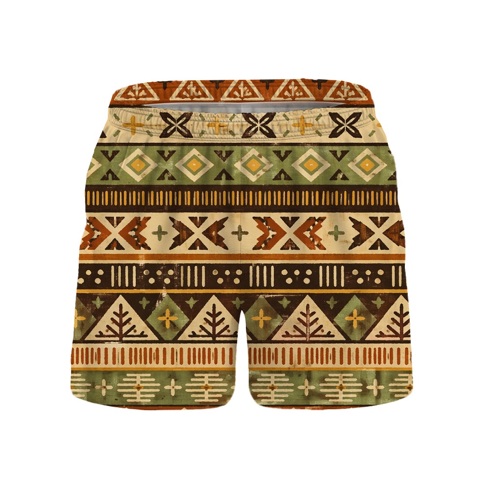 Hawaii Tiki Olive Stripe Drawstring Shorts