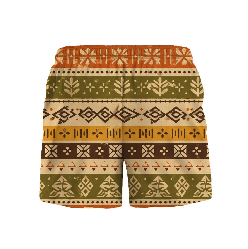 Hawaii Tiki Olive Stripework Drawstring Shorts