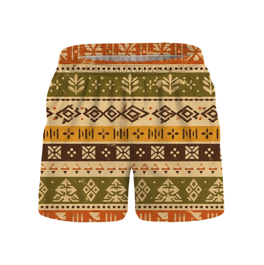 Hawaii Tiki Olive Stripework Drawstring Shorts