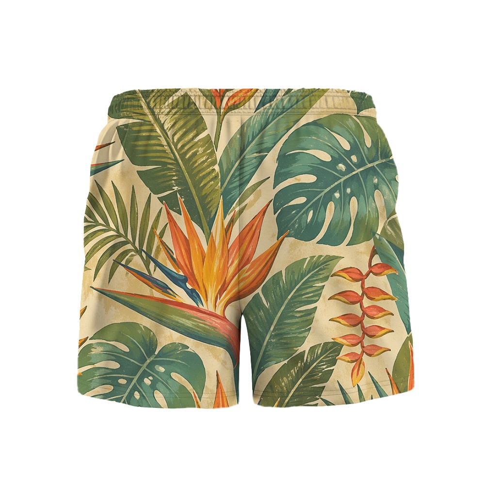 Hawaii Tropical Paradise Foliage Drawstring Shorts