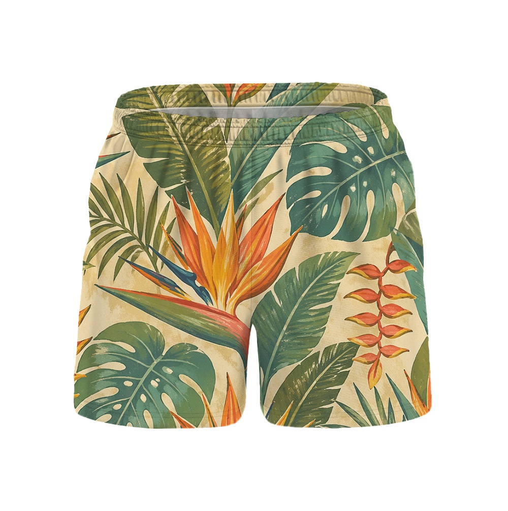 Hawaii Tropical Paradise Foliage Drawstring Shorts