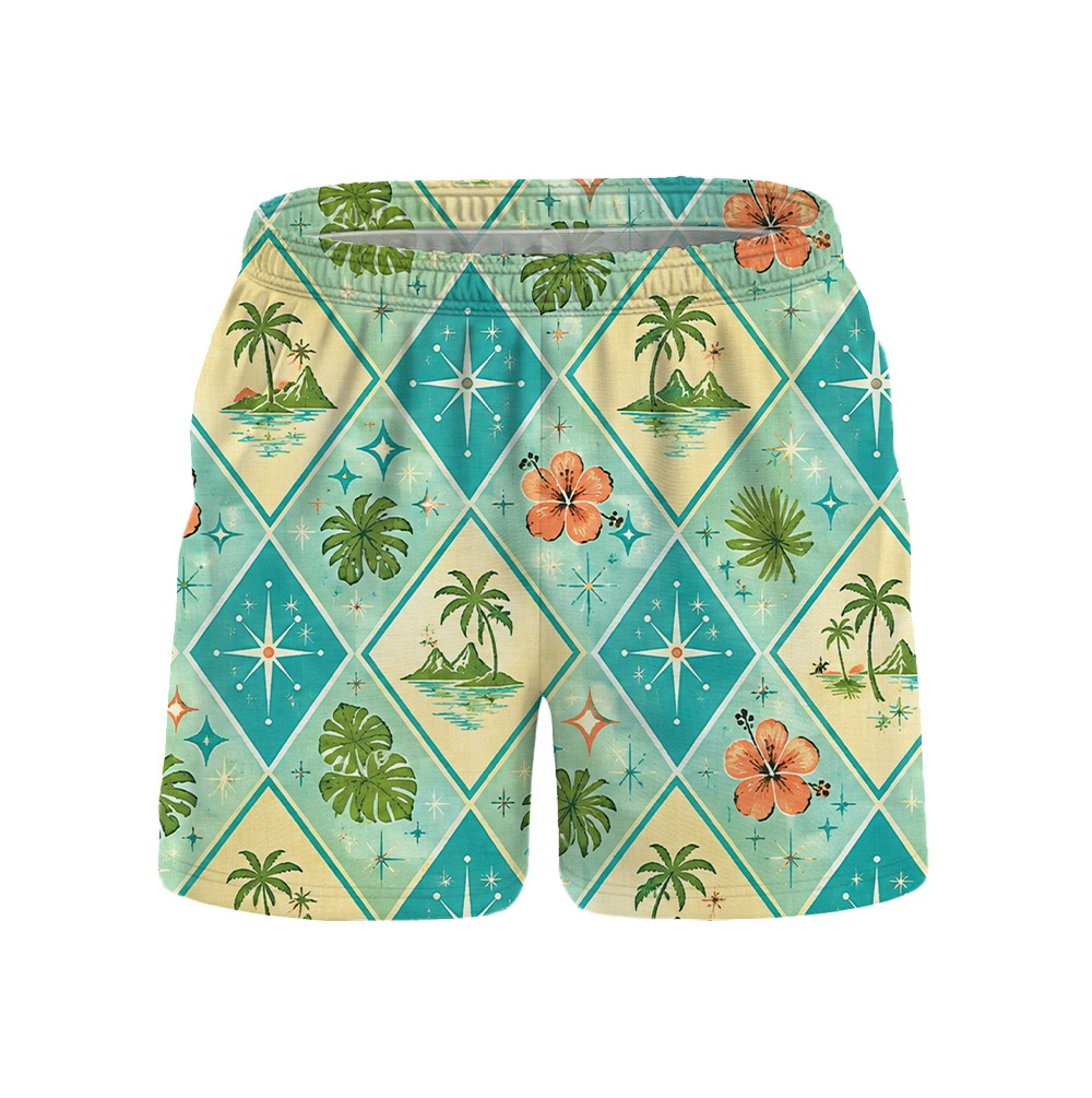 Hawaii Turquoise Atomic Coral Diamond Camp Shirt