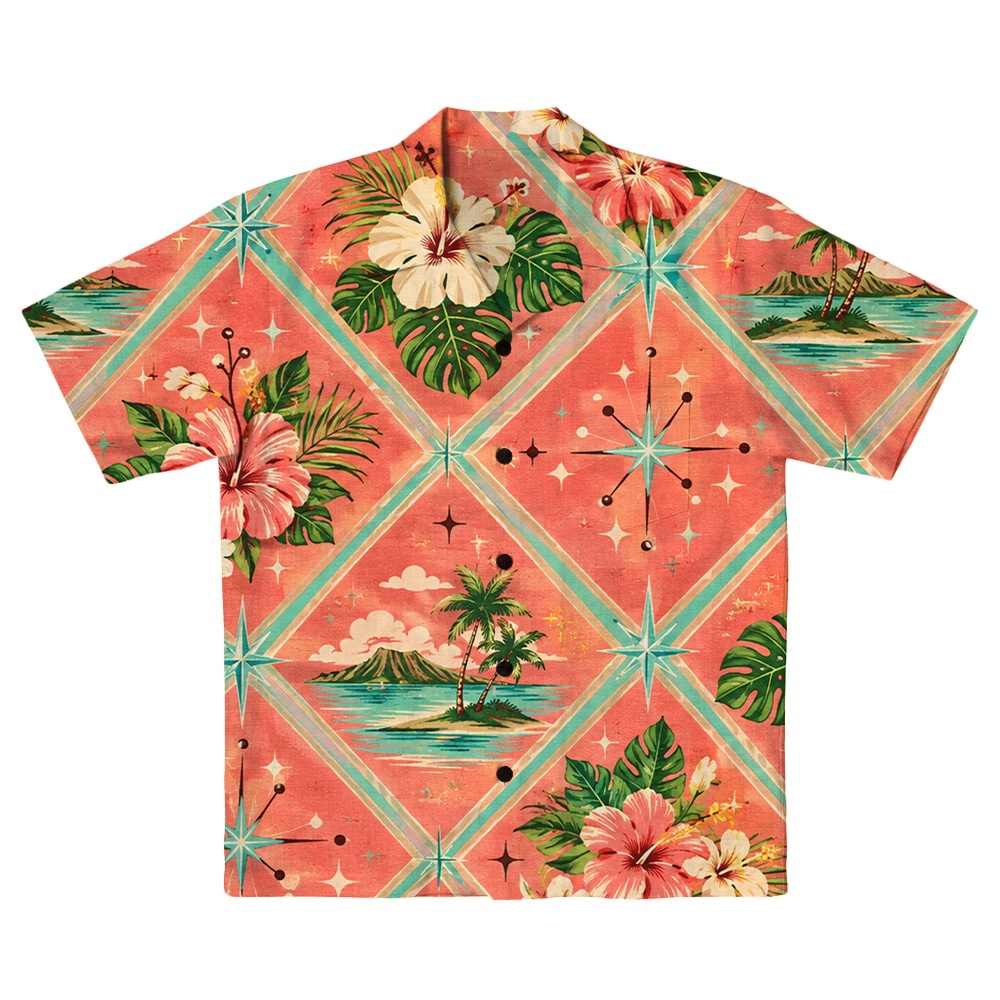 Hawaii Turquoise Atomic Palm Diamond Camp Shirt